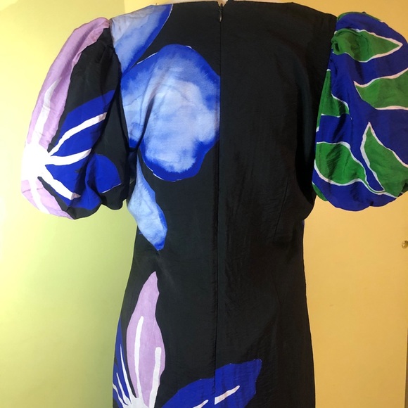 Anthropologie Puff Sleeve Floral Maxi Dress Slit Both Sides - Picture 12 of 16